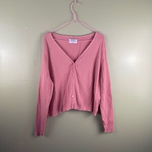 Old Navy pink ribbed button down v-neck cardigan